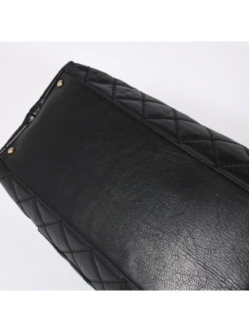 Chanel Chain Tote Bag CC Logo Quilted Leather Black Gold